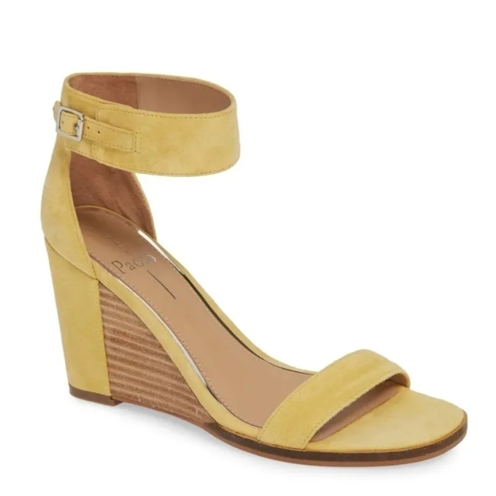 NEW Linea Paolo Elodie Wedge Yellow Suede Sandal